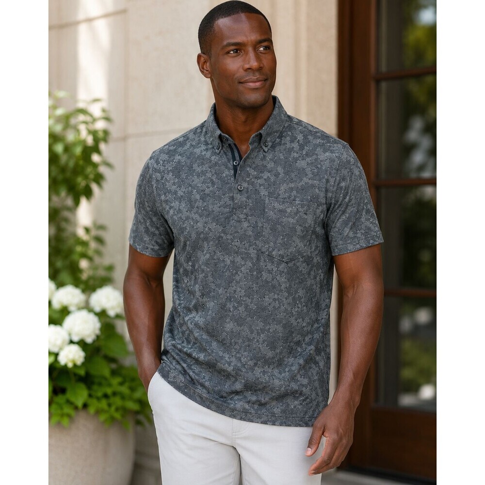7 Diamonds Polo Shirt Mens XXL Green Camo Performance Dance Floor Camo Jacquard
